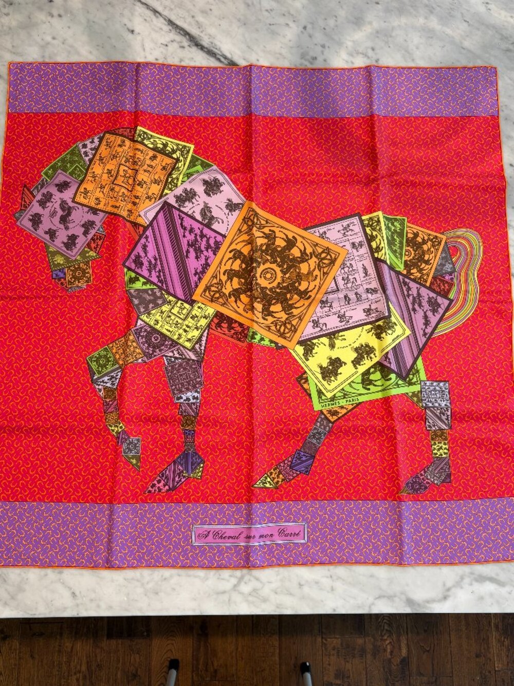 Hermès À Cheval sur mon Carré 90 Silk Scarf NIB Box